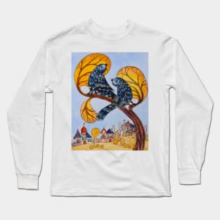 City Birds Watercolor Illustration Long Sleeve T-Shirt